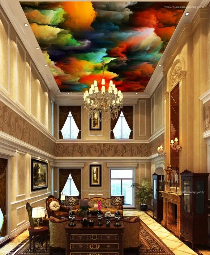 Фото обои абстрактные цветные облака 3d потолочные для гостиной|ceiling wallpaper|wallpapers for