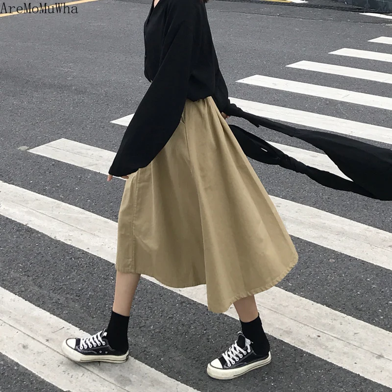 

AreMoMuWha Loose Casual High Waist Skirt Female 2019 Spring New Korean Students Wild Long Section A Word Skirt Umbrella Skirt103