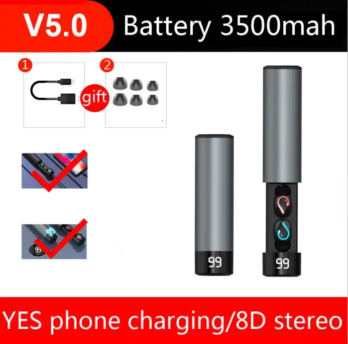 YES phone charging CBAOOO TWS 5,0 Bluetooth 8D стерео наушники беспроводные наушники IPX7 водонепроницаемые наушники мини-гарнитура с внешним аккумулятором 3500 мАч - Цвет: YES phone charging
