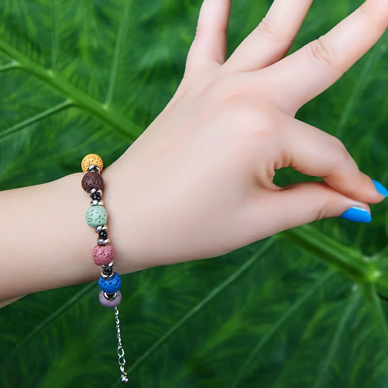 Fashion Bohemian Lava Stone Multicolor Bracelets Bangles For Women Jewelry Essential Oil Diffuser Bracelet | Украшения и