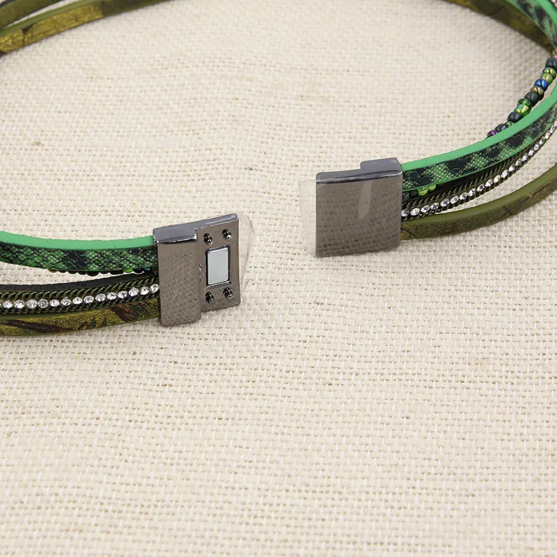Женский браслет из искусственной кожи Pulseira с кристаллами и стразами набор шармов