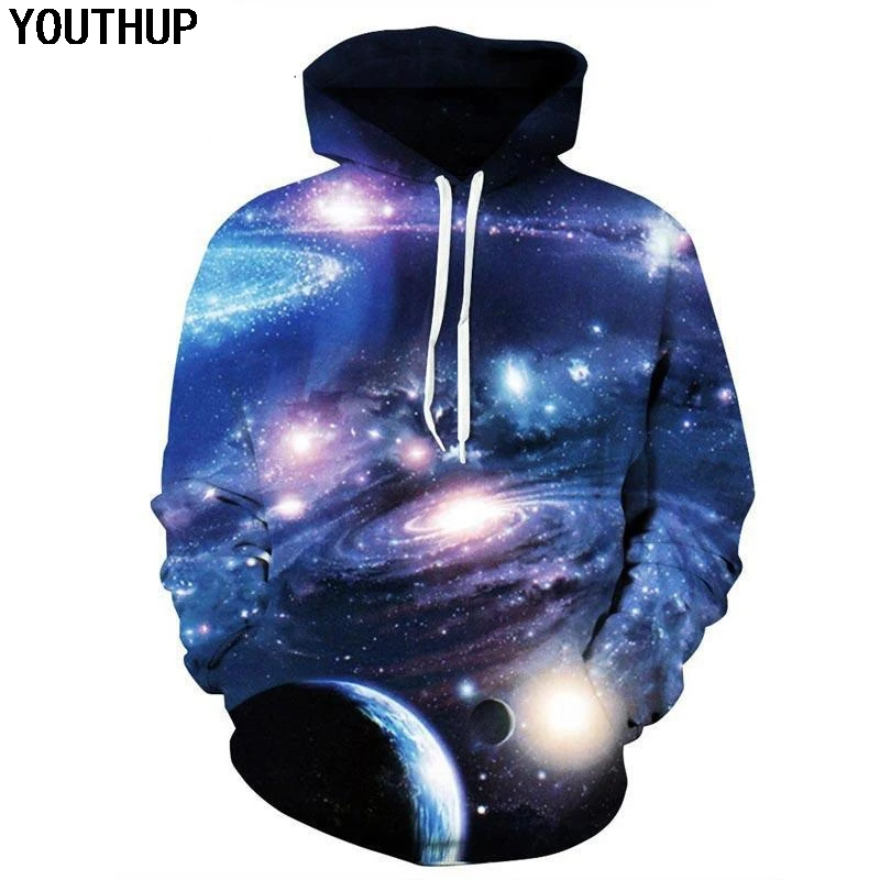Толстовка YOUTHUP с капюшоном для мужчин и женщин 3d худи принтом планеты туманности