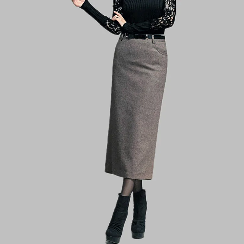 Осенне зимние женские офисные юбки карандаш большого размера повседневная