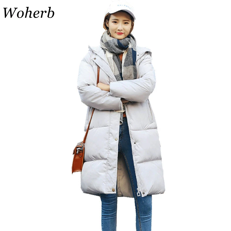 Woherb 2019 зимнее пальто для женщин Свободные Длинные Толстая парка корейский топы