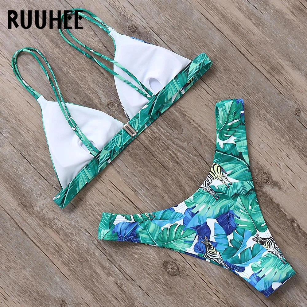 RUUHEE, бикини, купальник, женский, бразильский, бикини, набор,, растительный принт, купальный костюм, пуш-ап, прокладки, пляжная одежда, женский бикини