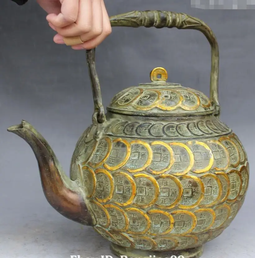 12 &quotКлеймо Китайский Бронзовый Свинка Богатство Деньги Чайник Банк Вина Кувшин