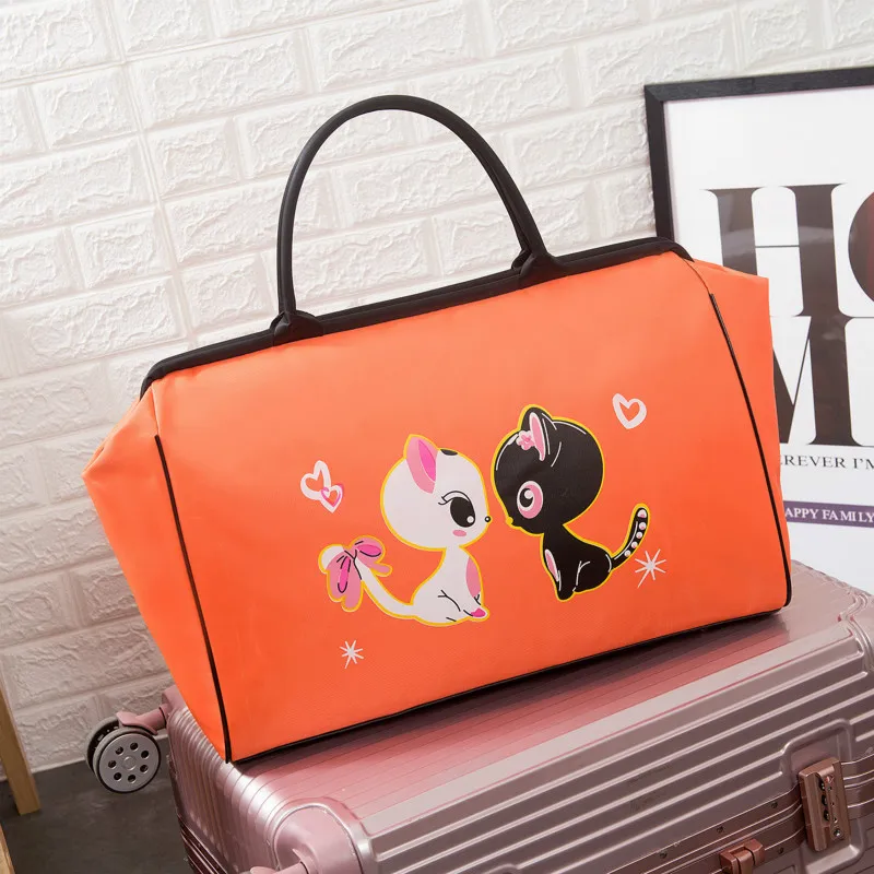 Cat Orange SmallSize Модная женская сумка для путешествий на выходные, женская сумка, большие сумки для путешествий светильник, багажная сумка, Мужская складная сумка для путешествий LGX11 - Цвет: Cat Orange SmallSize