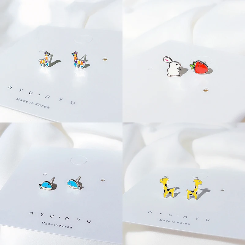 

Small Animal Cute Rabbit Giraffe Silver Color Stud Earrings For Girls Fashion Jewelry Gift For Women oorbellen