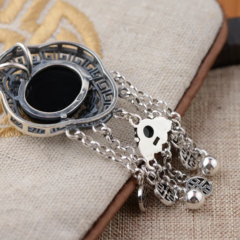 S925 silver inlaid antique crafts modeling hollow female tassel pendant major suit | Украшения и аксессуары