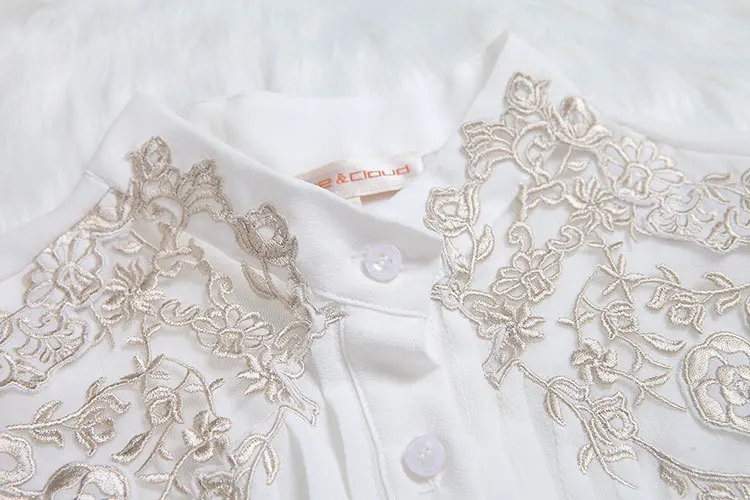 Fashion Brand Silk Blouse Spring Fall Embroidery Blouses Women Lantern Sleeve hollow cut Chiffon Plus Size shirt w1910 |