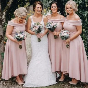bridesmaid dresses 2021 boat neck satin wedding guest dress a-line prom dress sexy wedding party dress free shipping