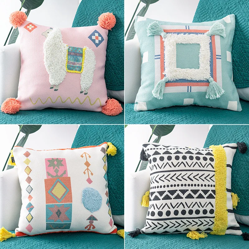 Cojines decorativos para sofa Morocco Геометрическая черно-белая пушистая наволочка с кисточкой Рождественский чехол для подушки