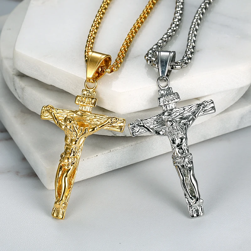 Купи Religious Jesus Christ Cross Pendant Necklace for Women/Men Gold Color Stainless Steel Crucifix Necklaces Men Christian Jewelry за 508 рублей в магазине AliExpress