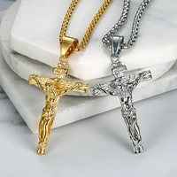religious jesus christ cross pendant necklace for womenmen gold color stainless steel crucifix necklaces men christian jewelry