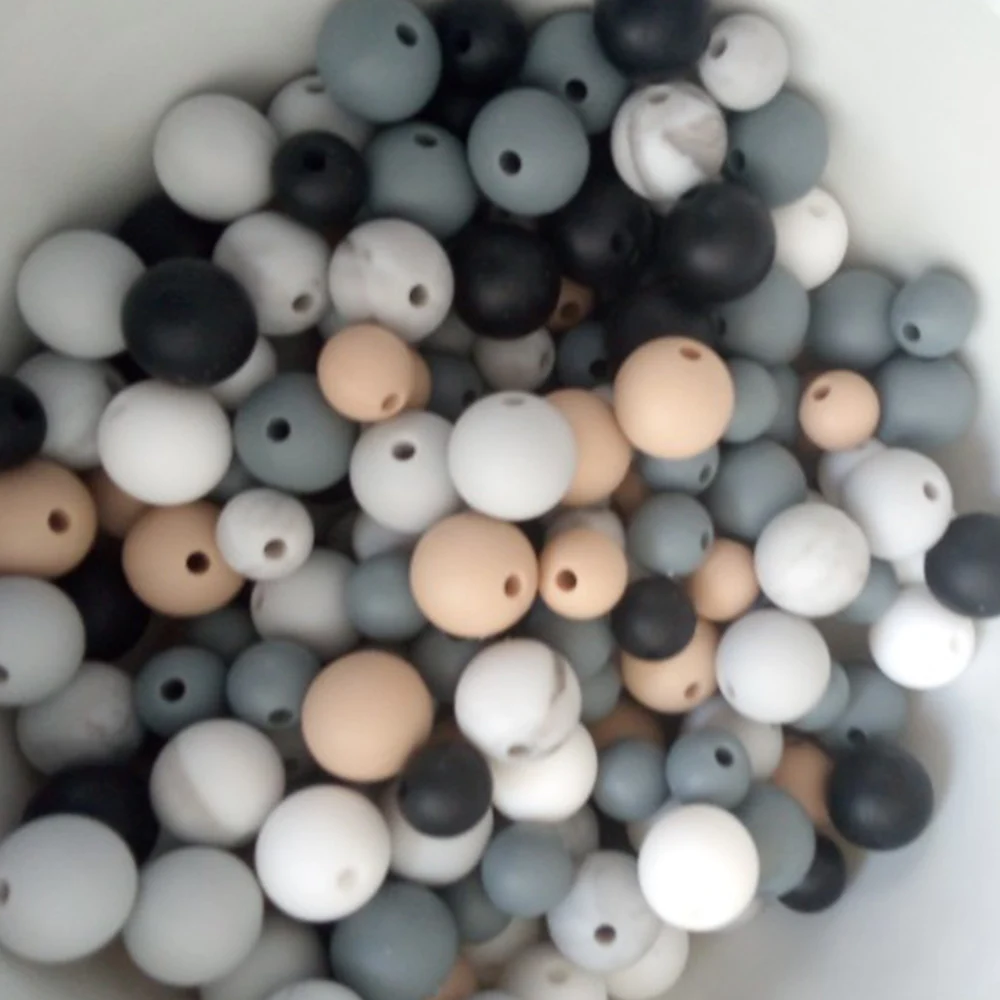 Серый цвет Силиконовые Прорезыватели DIY кольцо Погремушка грызунов бусины для жевания ювелирных изделий кормящих ожерелье бусы