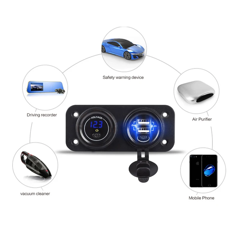 Цифровой вольтметр+ 12 V-24 V Dual USB Автомобильное зарядное устройство для зарядки гнездо для автомобильного прикуривателя с независимо от того, используются кнопку включения/выключения переключатель 4.2A авто зарядное устройство для Зарядное устройство