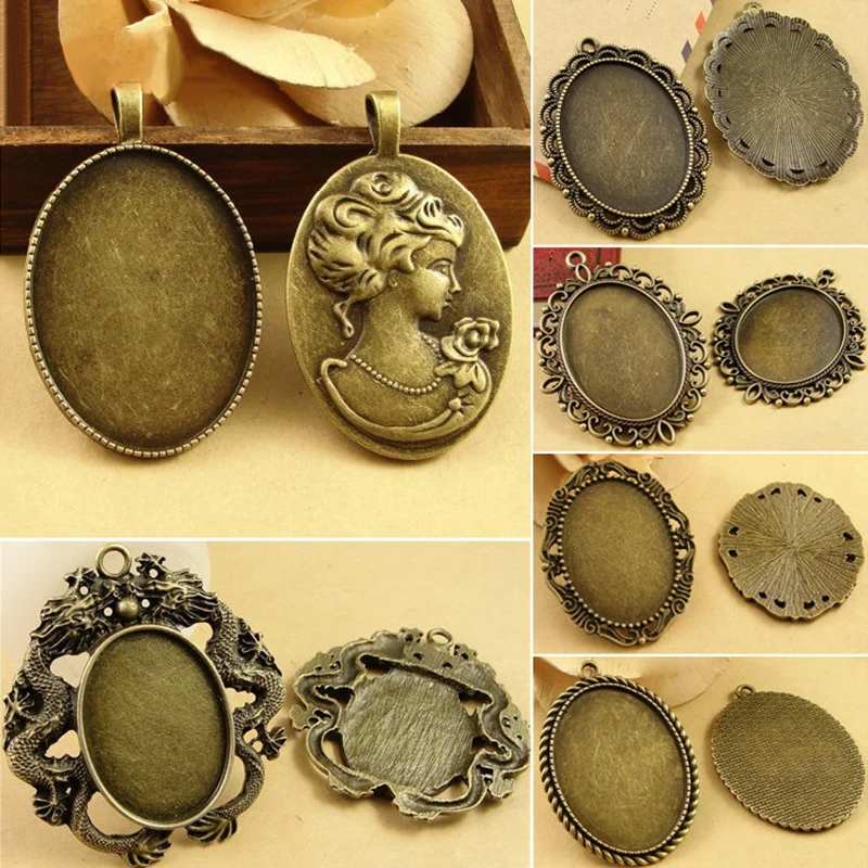 4 шт./лот кулон из Овального сплава Пустые Настройки кабошоны Основа ободок лотки