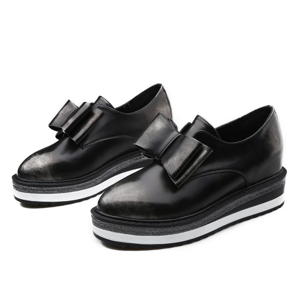 Ame 2017 Женская мода бант бабочкой на танкетке повседневные туфли-лоферы платформы