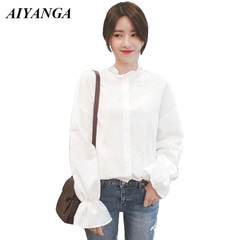 New Long Sleeve White Blouses For Women 2019 Spring Shirts OL Elegant Office Lady Blouse Solid Color Casual Shirt Tops