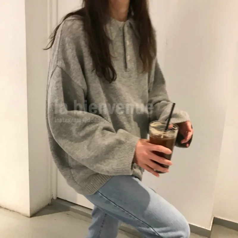 Женский вязаный свитер на пуговицах повседневный свободный большого размера d