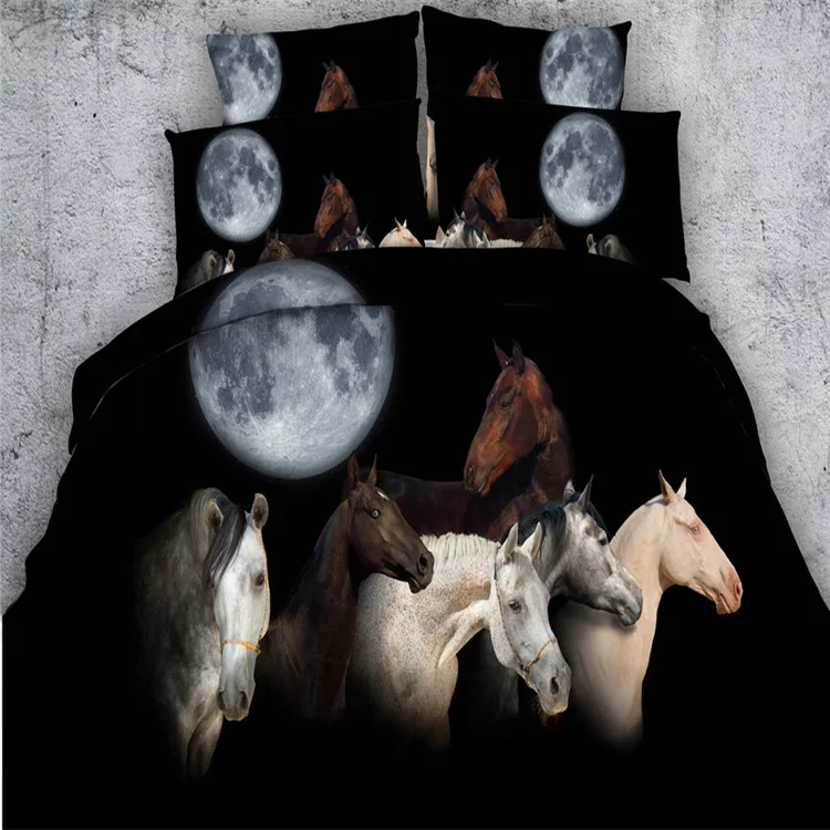 

Free shipping twin/full/queen/king/super king size 3d horse wolf parrot tiger owl rabbit 5pcs cotton bedding set with filling
