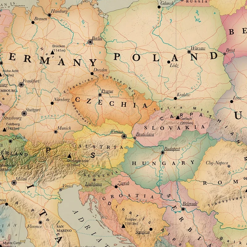 Europe Map Poster Size Wall Decoration Large of The 80x53 Waterproof canvas map|Карты| |