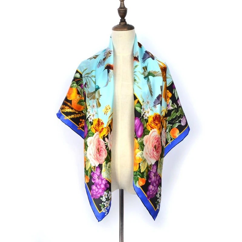 Топ Класс потрясающе печатных 100% сатин шелковый шарф женские роскошные Шарфы и