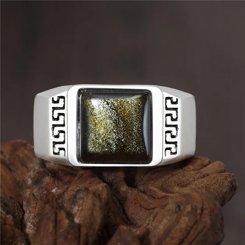 Anillos женское кольцо-Ретро Охотники за приведениями Obsidian воздействие мужское кольцо S925 мозаика и золотой открытый палец рот отрегулировать мужчин t