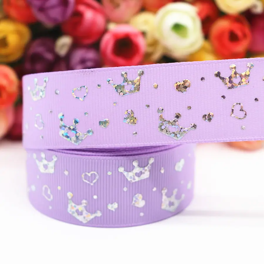 8 5 ярдов Grosgrain лента Лазерная Серебряная корона печатная лента " 25 мм пробки для бутылок DIY ремесла аксессуары ручной работы M19042701 - Цвет: 8