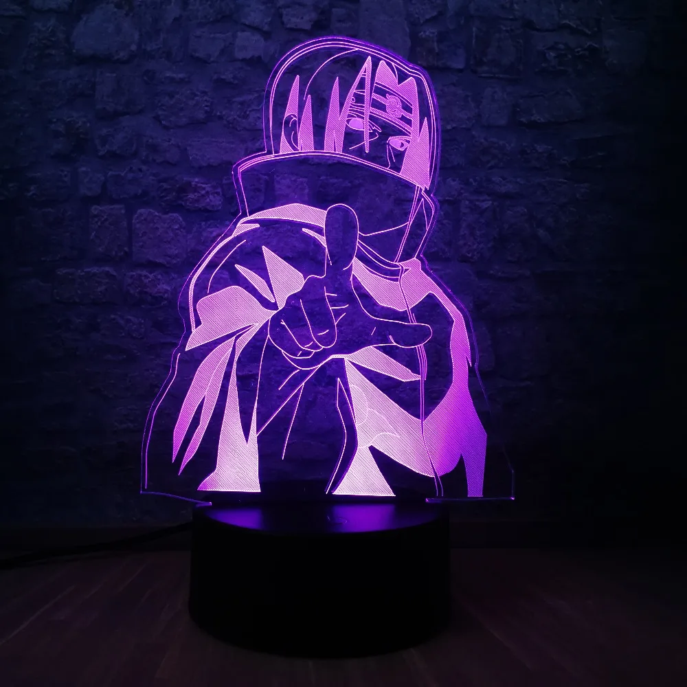 Аниме Наруто Учиха Итачи 3D светодиодный настольная лампа 7 цветов Изменение RGB