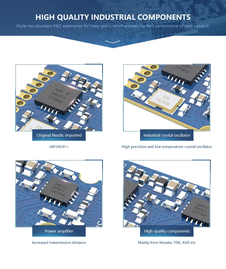 E01-ML01SP2 Long Range nRF24L01P 2,4 ГГц 100 мВт IPX штамп антенна отверстия uhf беспроводной приемопередатчик nRF24L01+ PA передатчик приемник