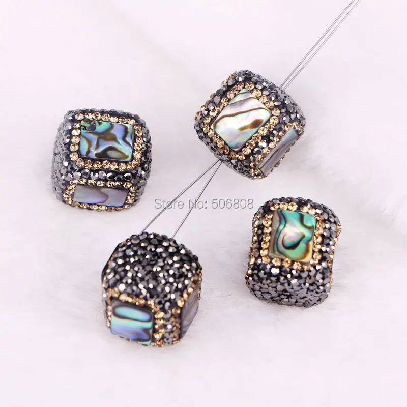 12 шт. Квадратные бусины из ракушек Abalone Paua с золотыми и черными стразы s радужные