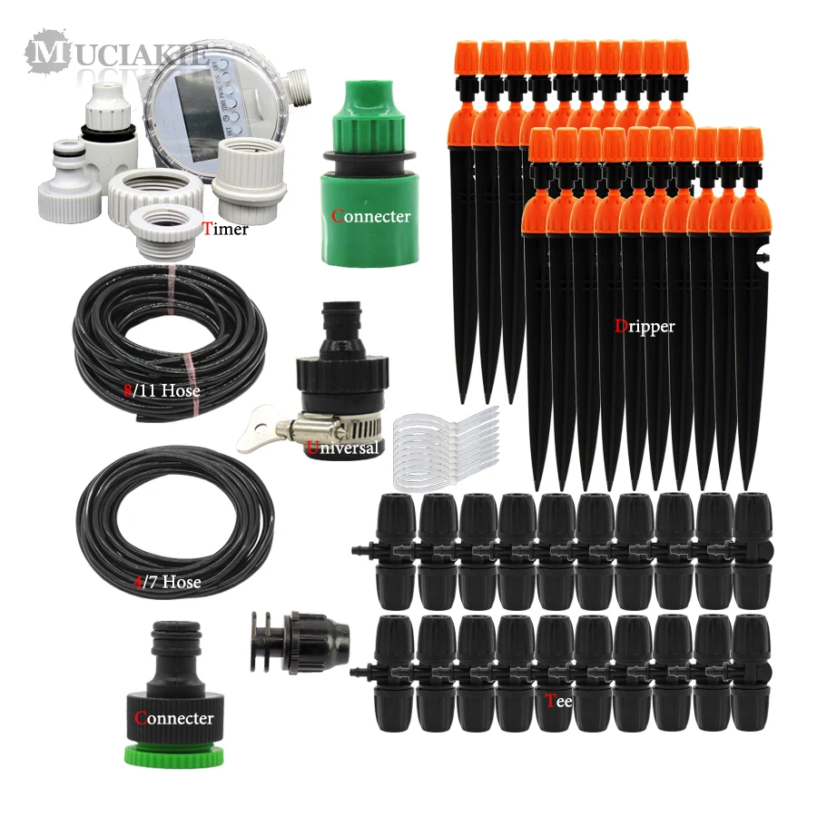 

MUCIAKIE 30M 20M 15M 10M 8/11mm Garden Watering Irrigation System w/ PVC Tubing Hose Tee Connecter Adapter Misting Sprinkler Kit