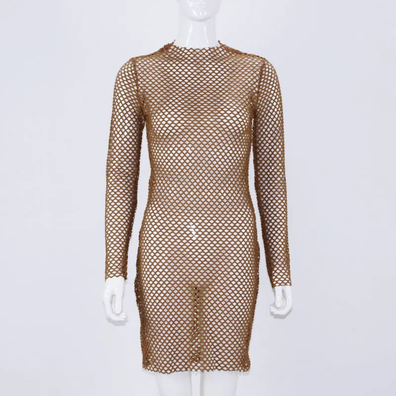 Женские сетчатые вязаные крючком платья с длинным рукавом Пляжная туника