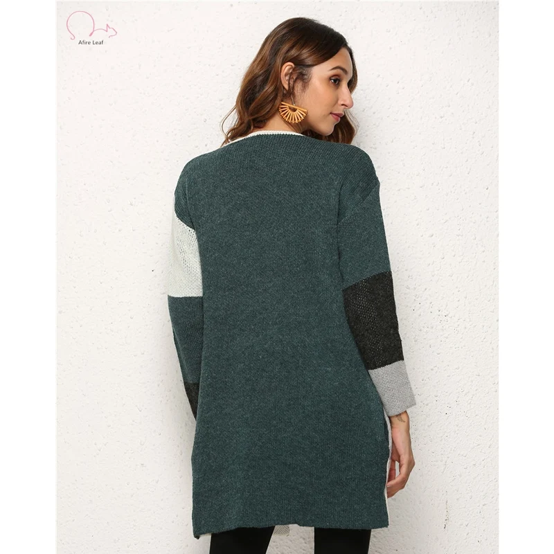 AFIRE LEAF Women's Sweaters Winter New Contrast Color Vintage Multi-color Stitching V-neck Streetwear Cardigan T253 |
