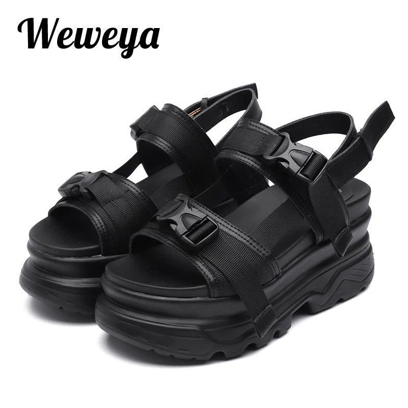 Женские сандалии Weweya на платформе модные летние кожаные пляжные толстой подошве