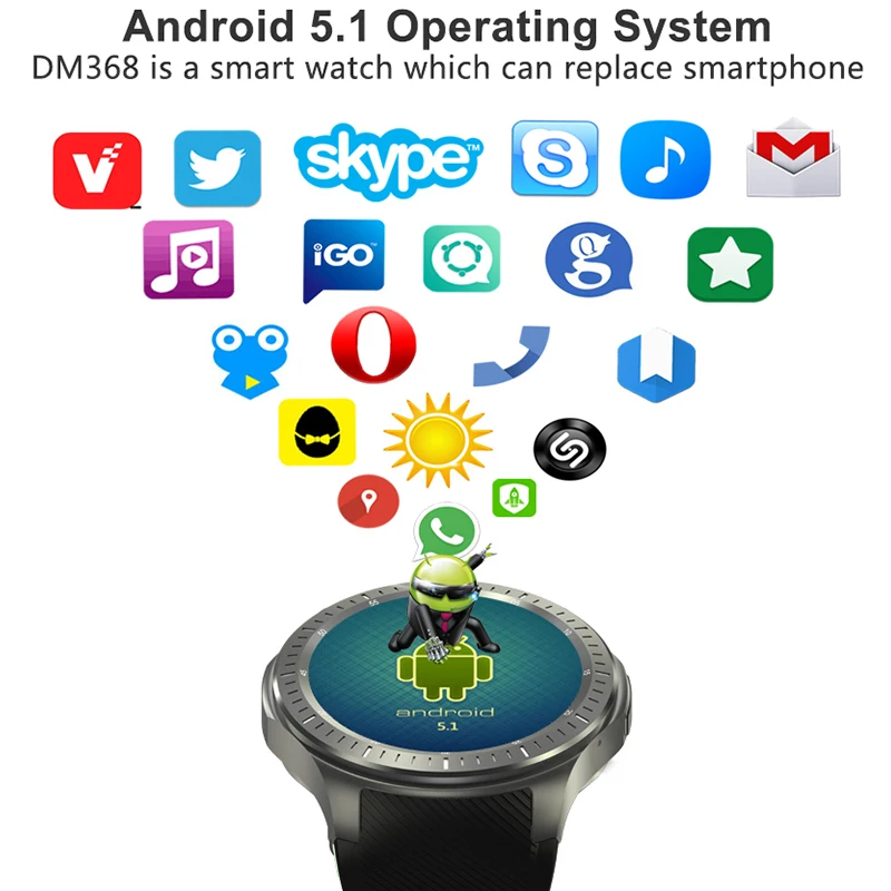 DM368 Смарт-часы 3G Android 5 1 GPS Wifi Поддержка SIM 39 &quotдисплей четырехъядерный Bluetooth 4 0