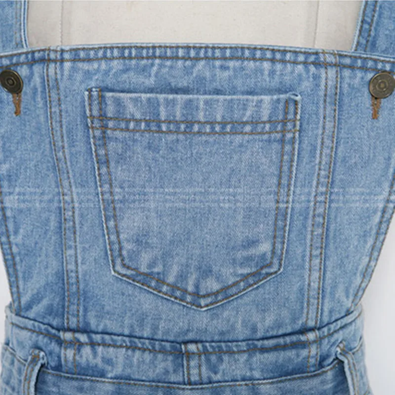 Комбинезон женский джинсовый с эффектом потертости пикантный узкий длинный