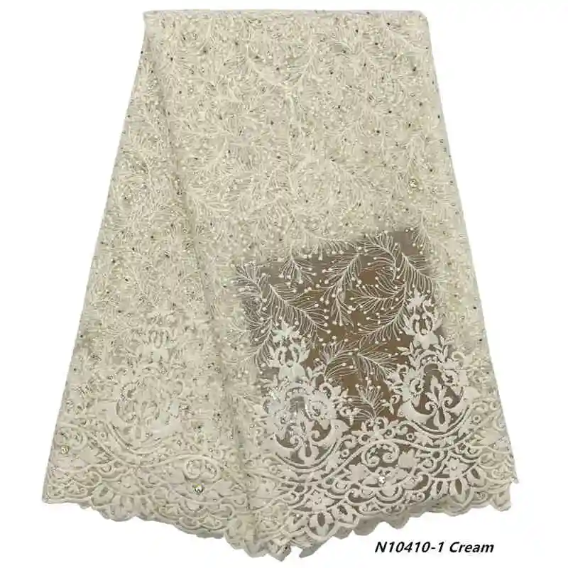 N10410-1 Cream Mr. Z вышитая французская Сетка кружевная ткань последняя нигерийская кружевная ткань высокого качества Свадебная африканская Кружевная Ткань 5 ярдов - Цвет: N10410-1 Cream