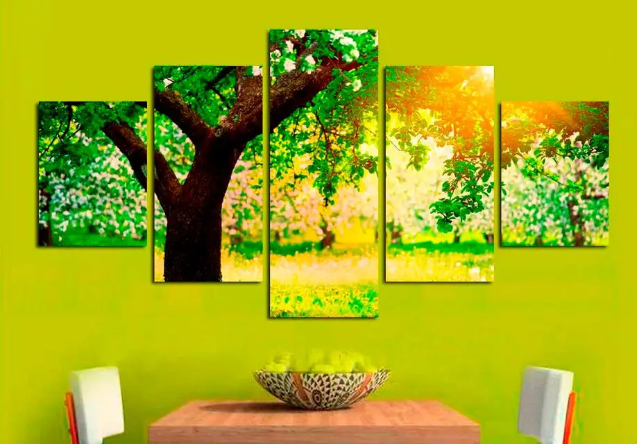 5 шт. летнее зеленое дерево солнечный свет пейзаж картина современная домашняя