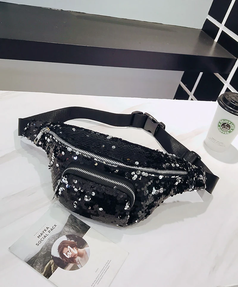 Yogodlns Новое поступление расшитая блестками нагрудная сумка для женщин PU кожаная сумка на ремне Кошелек Повседневная сумка через плечо шикарный поясной пакет