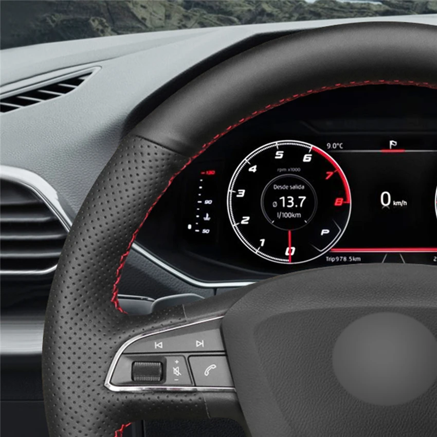 Прошитая вручную черная искусственная кожа Micro Fiber для Seat Leon Ibiza 6J 2016 2019 Arona Alhambra 5F