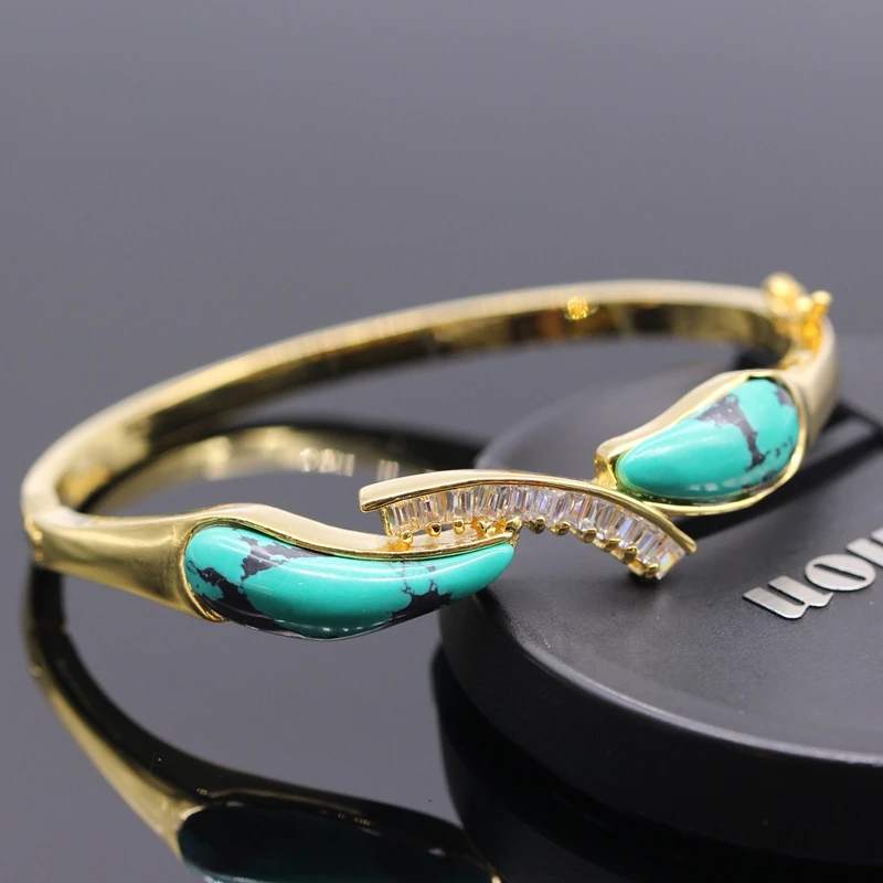 JINYAO модный желтый золотой цвет зеленый камень AAA циркон браслет ювелирные