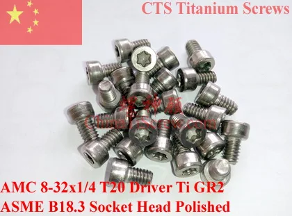 

Titanium screws 8-32X1/4 Torx T20 Driver Socket Cap Head Ti GR2 Polished 50 pcs