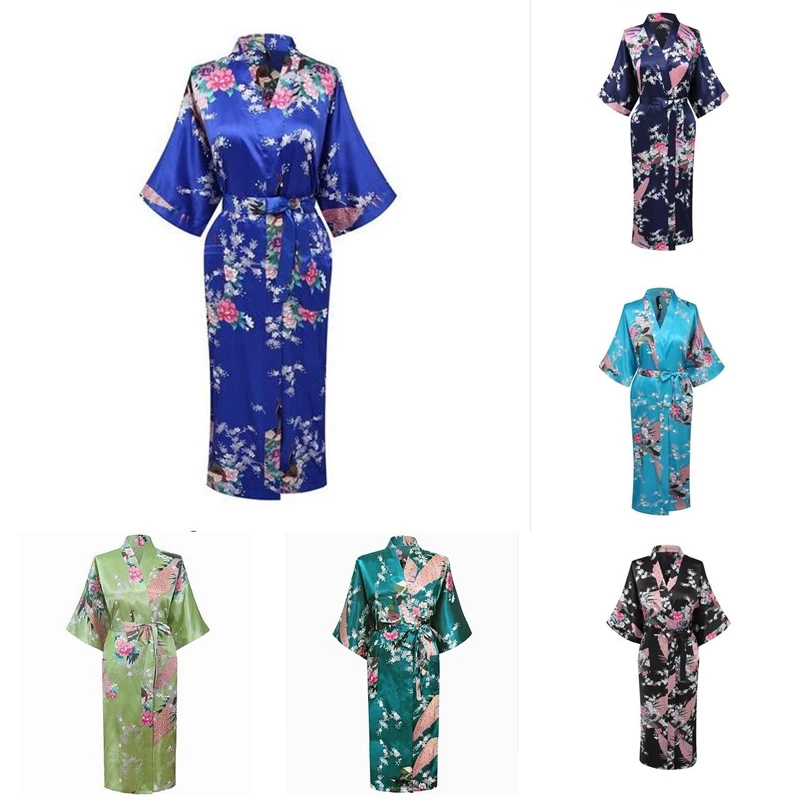 A1685 новый длинный халат атласный искусственный ночная рубашка для женщин кимоно