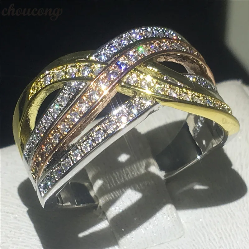 

choucong 3 colors Cross Promise Ring 925 sterling Silver AAAAA Cz Stone Anniversary Wedding Band Rings For Women Finger Jewelry