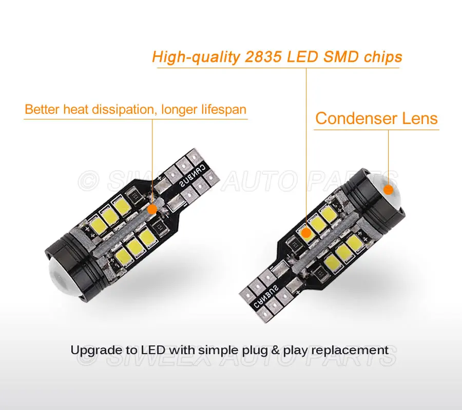 1 шт. T15 W16W светодиодные лампы 24 SMD Автомобильные фары заднего хода автомобильные парковочные лампы 2835 фишек задний стоп-сигнал задний фонарь белый 12 В DC