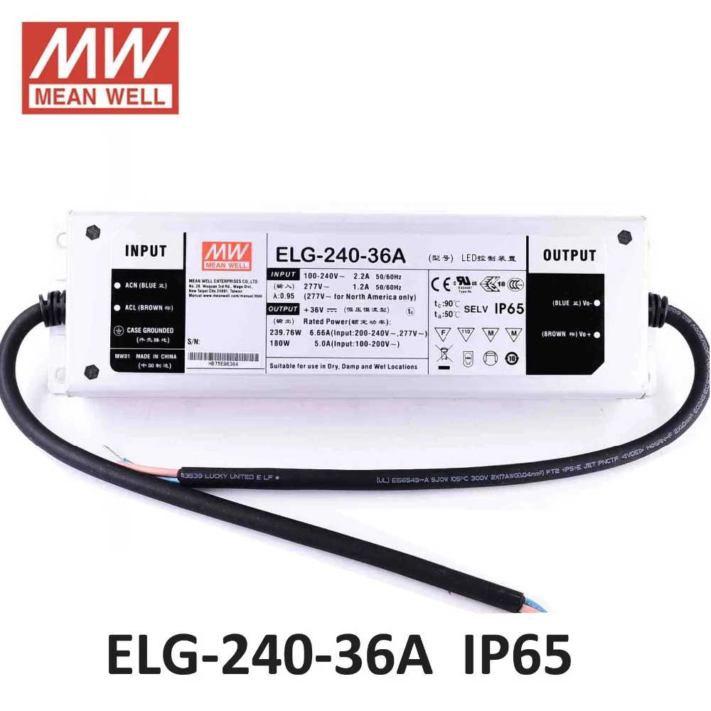 Оригинал MEAN WELL ELG 240 36A Вт 36 В 6 66 а IP65 Регулируемый источник питания светодиодный