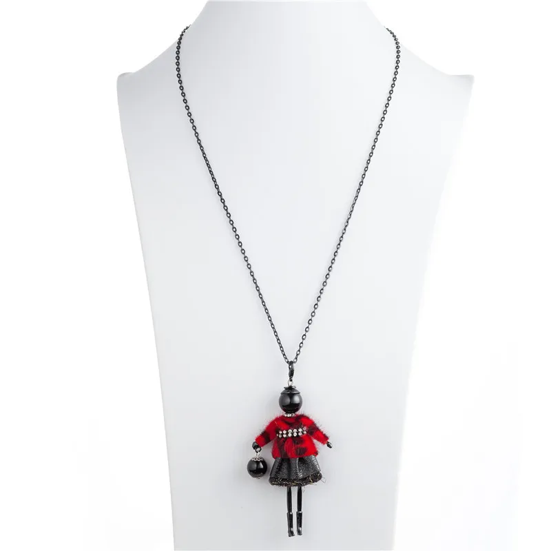 HOCOLE 2018 New Red Brown Elegant Dress Doll Necklace Handmade French Doll Pendant Alloy Girl Women Necklace Fashion Jewelry images - 6