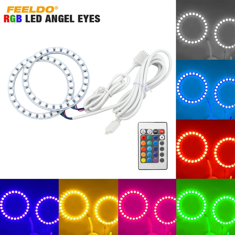 FEELDO 2x80 мм Автомобильный RGB многоцветный светодиодный ангельские глазки гало